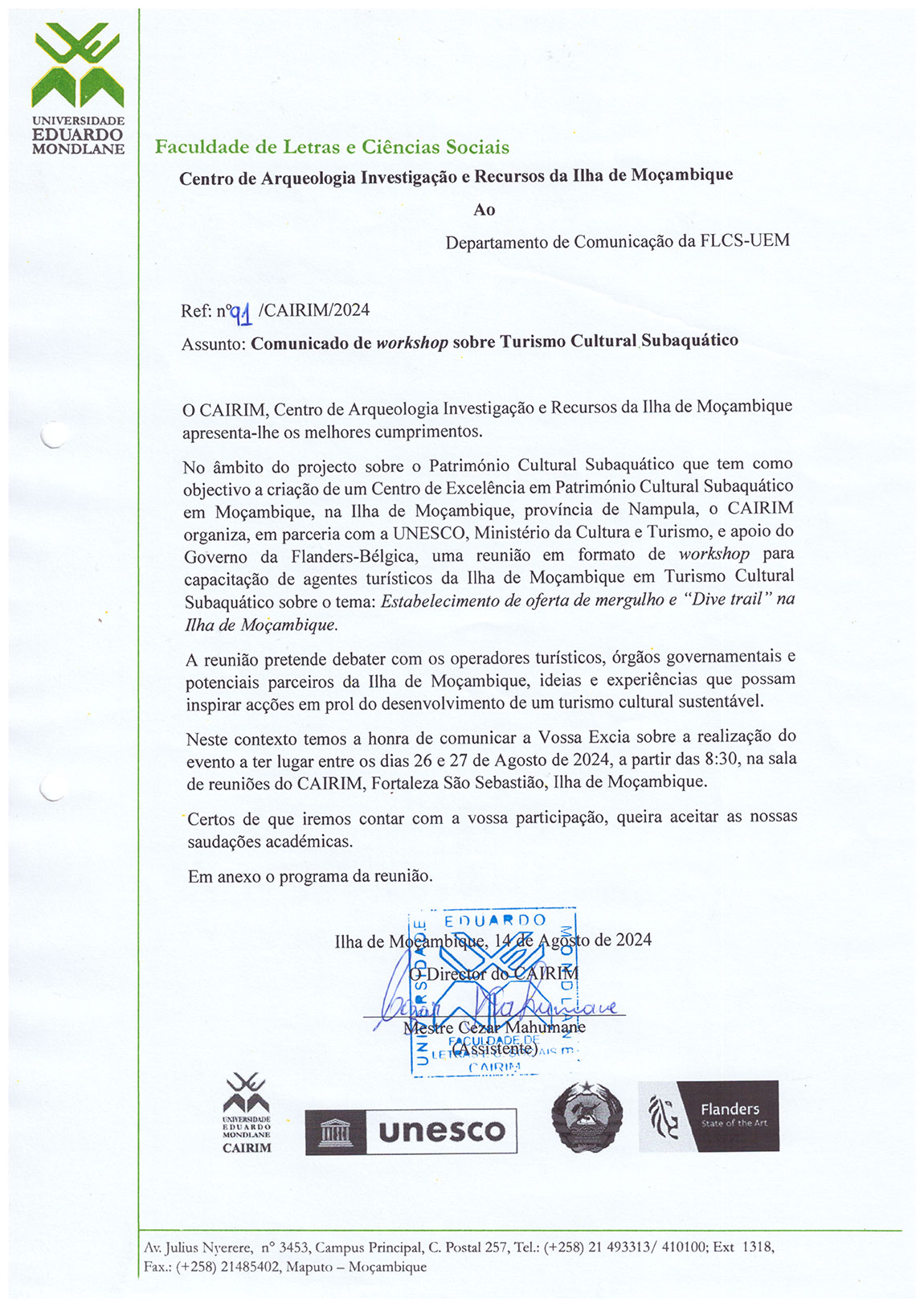 Comunicado Workshop CAIRIM